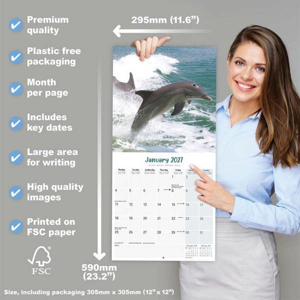 Dolphins Calendar 2027, Wall Calendars, Month To View, Animals, Gift
