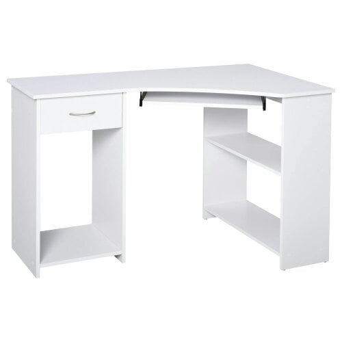 Wyld Haus Bavise 120cm Wooden White L Shaped Corner Desk With Keyboard Tray Drawers