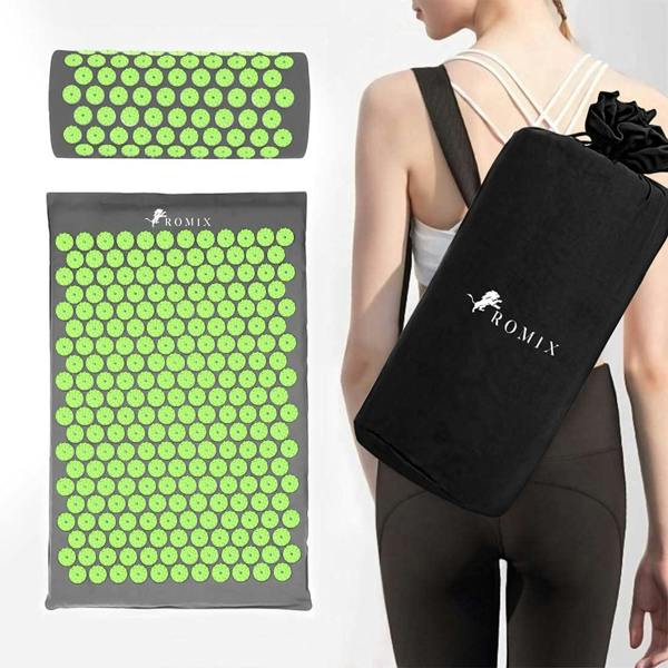 ROMIX Acupressure Mat and Pillow Set with Carry Bag, Spike Massage Mat for Back, Neck and Feet Relaxation