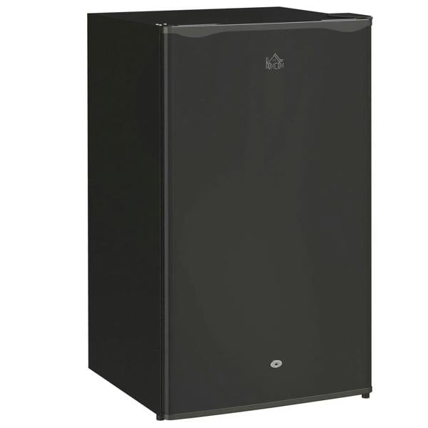 Black freestanding under-counter fridge with single door, front view