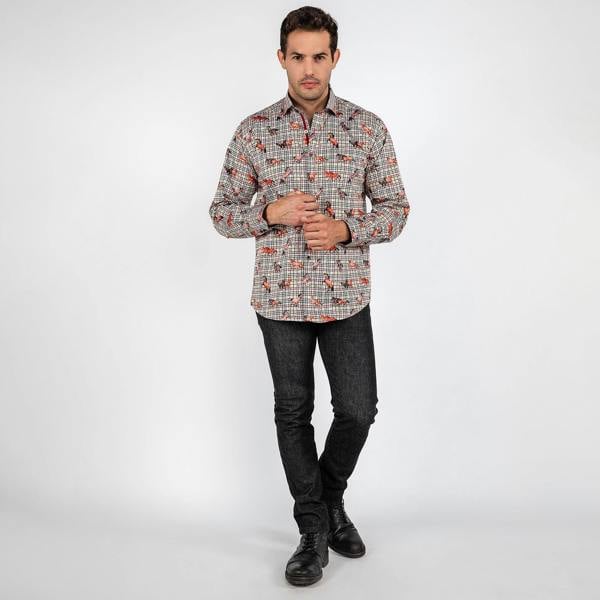 PLAID HOUNDSTOOTH MUSTANG PRINT SHIRT - Premium Men's Patterned Shirt by Claudio Lugli | Bold Design, Tailored Fit, Best Printed Shirts