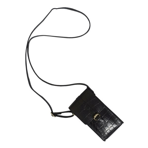 Assots London 'PETRA' Black Croc Real Leather Mobile Phone Crossbody Bag