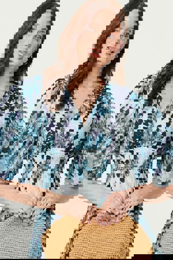 Blue | Floral 1/2 Puff Sleeve Tiered Midi Dress