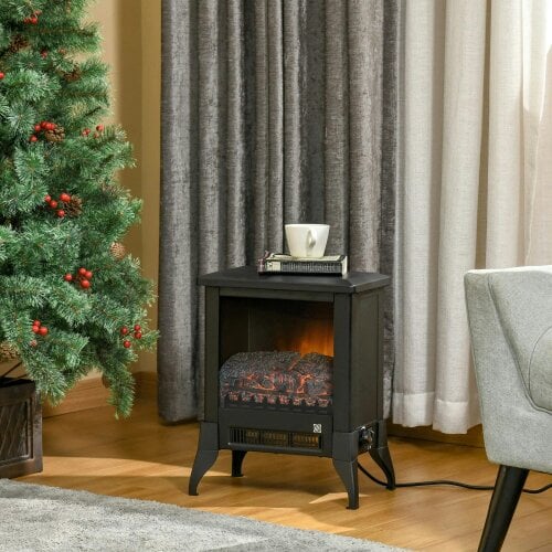 Bobobiy Electric Fireplace Stove, Free Standing Fireplace Heater with Realistic Flame Effect, Dual Power Settings (1800-2000W), Black
