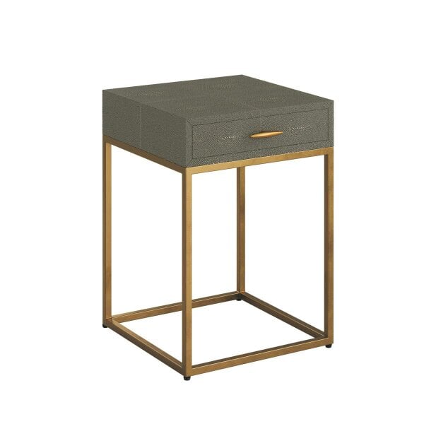 Wyld Haus Mandalo Taupe Shagreen and Brass One Drawer Side Table
