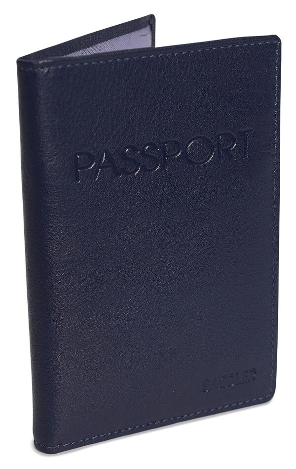 SADDLER HARPER Leather Passport Holder - RFID Protected, Slots for Cards and Boarding Pass - Peacoat Blue