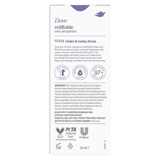 Dove Refillable Deodorant Kit + 35ml Refill - Violet & Tonka Bean 6 Pack