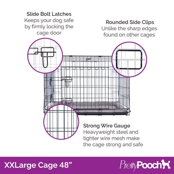 Pretty Pooch Dog Crate XXL Cage Puppy Cat Pet Training Tray and Bed With Two Gloves