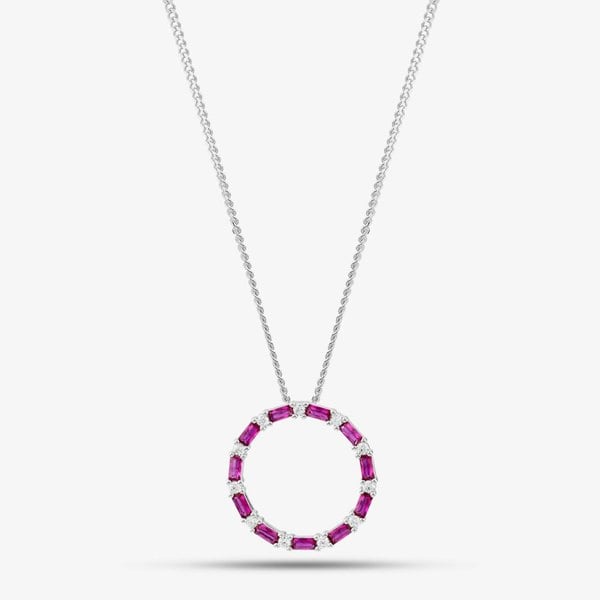 T. H. Baker Sterling Silver Red Cubic Zirconia Circle Pendant Necklace S6674
