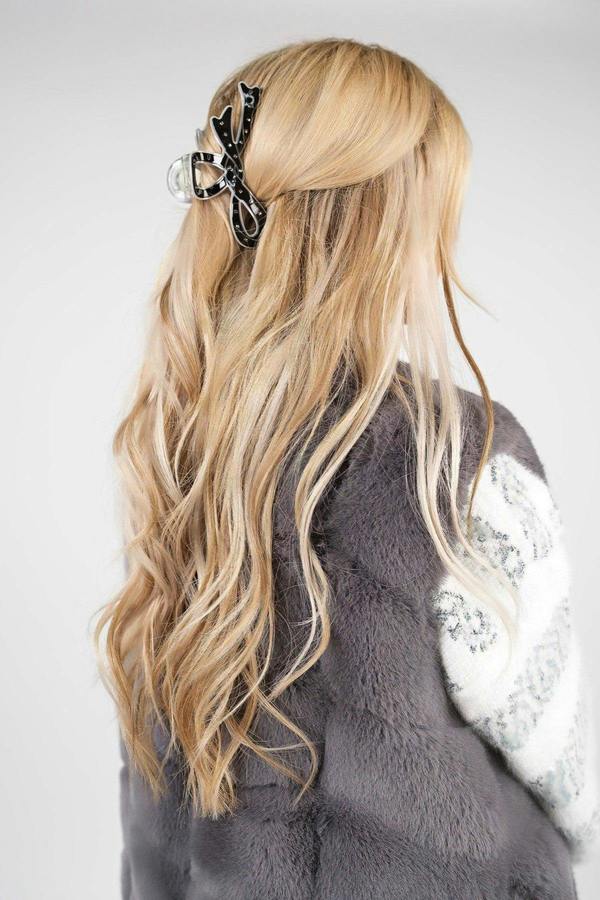Delya Glossy Hair Claw Clip With Diamanté Stud Detail - Black