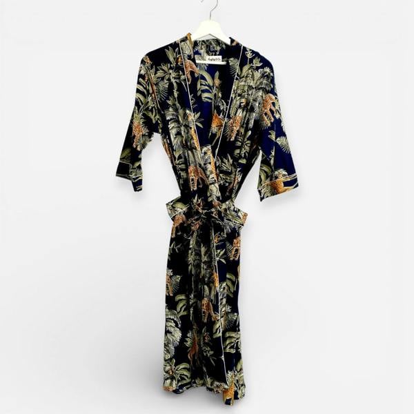 Hayley & Co Giraffe Print 100% Cotton Dressing Gown in Dark Blue
