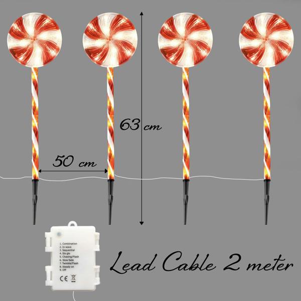 63cm Outdoor Red Lollipop Candy Cane Light Set of 4, Battery Operated with 8 Modes and Timer image 8