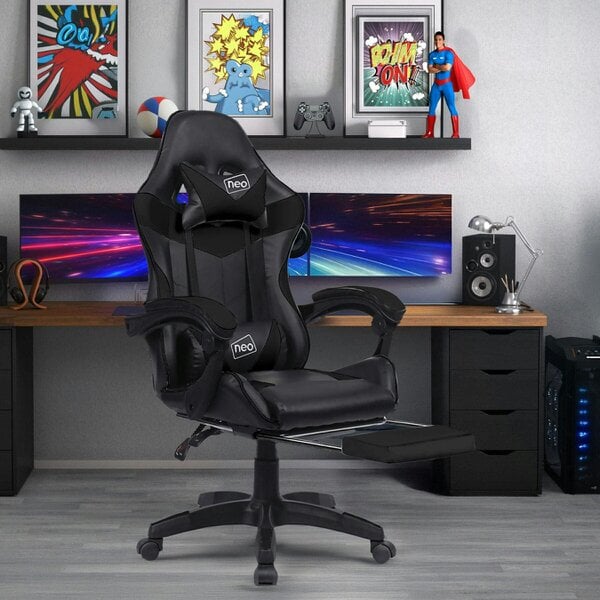 Neo Black PU Leather Gaming Chair with Footrest