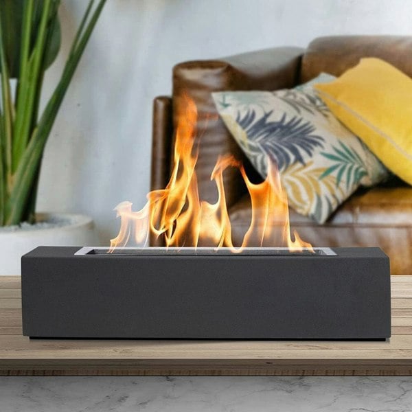 Concrete Rectangle Bio-Ethanol Outdoor Tabletop Fireplace Living and Home
