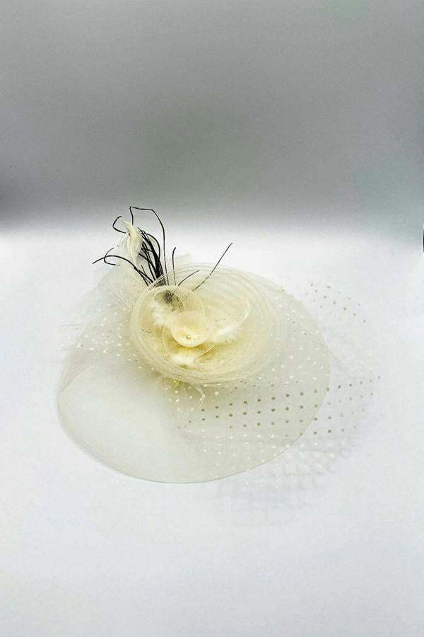 SVNX Feather & Polka Veil Fascinator in Cream