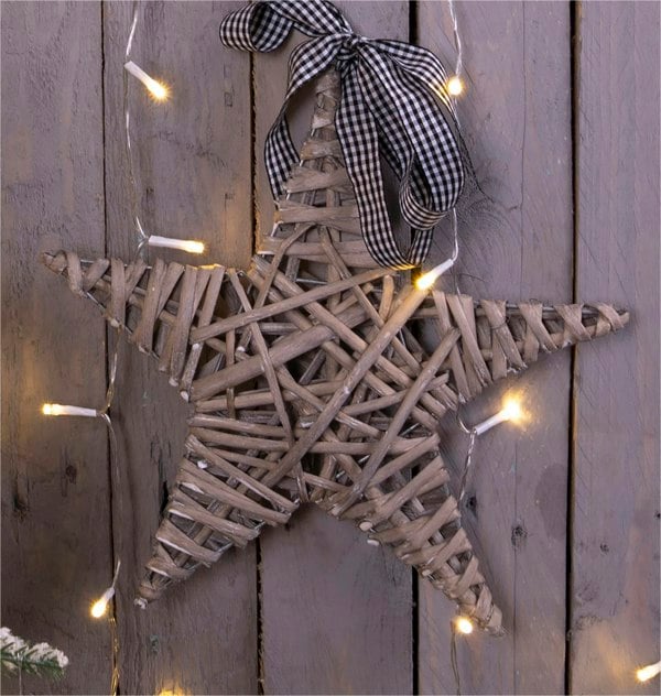 St Helens Christmas Light Grey Wicker Star Woven Willow