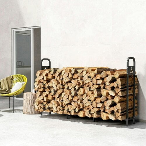 Bobobiy 6.5 FT Steel Firewood Log Rack with 300 kg Capacity, Heavy Duty Fireplace Wood Storage Shelf, Black