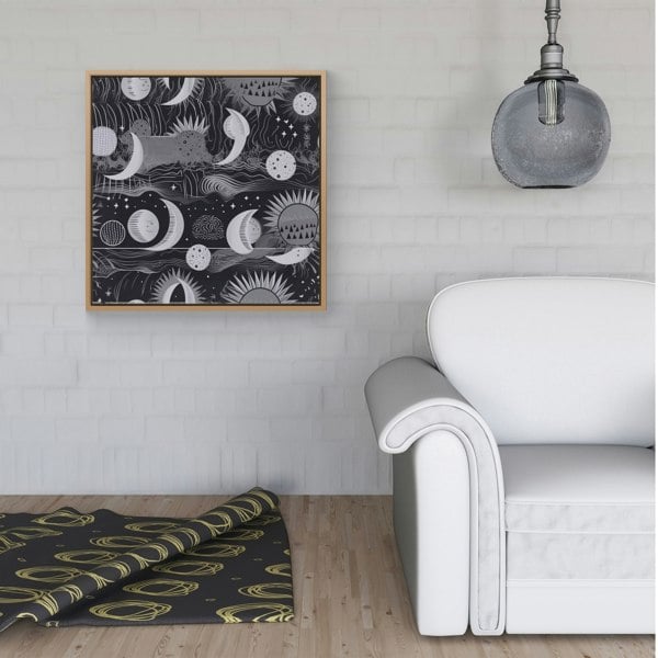 Warren Reed Abstract Black White Moon and Sun Framed Canvas