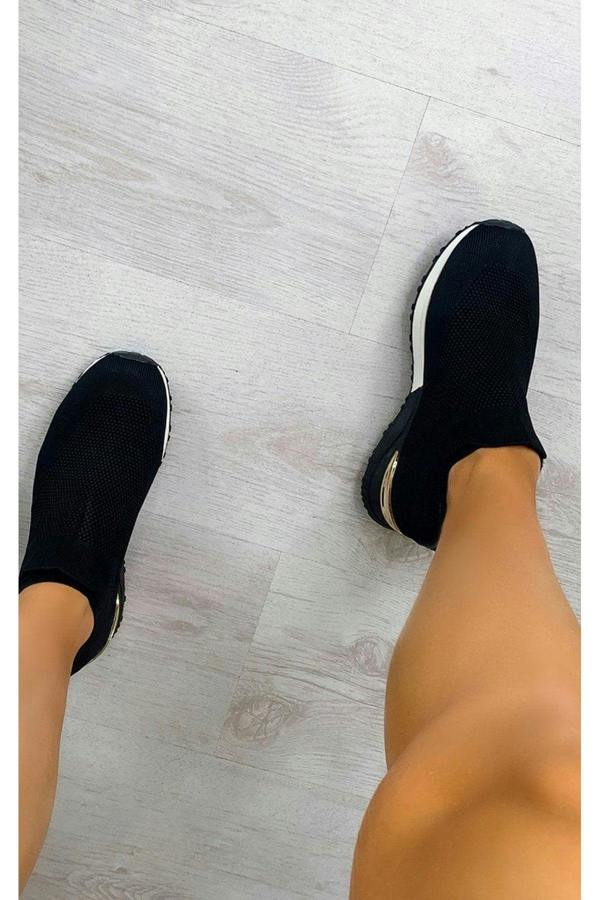 Jessi Slip On Sock Wedge Trainers - Black/White