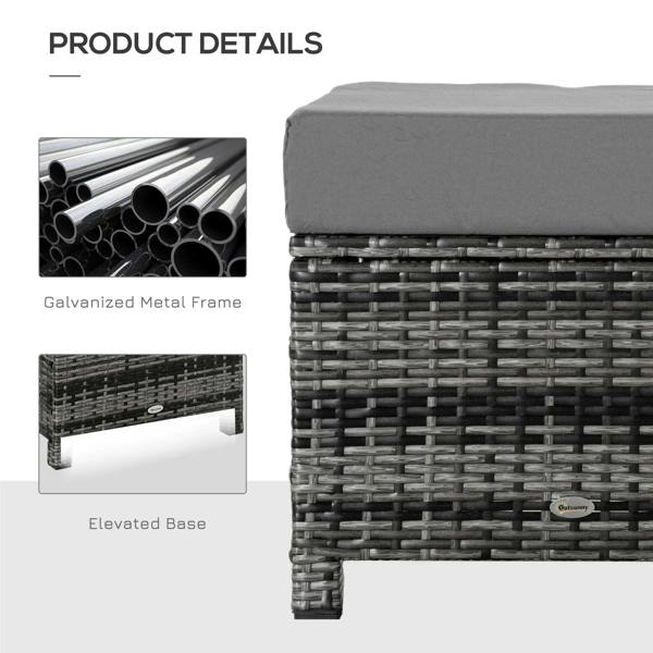 Grey wicker ottoman footstool with padded seat and elevated base design