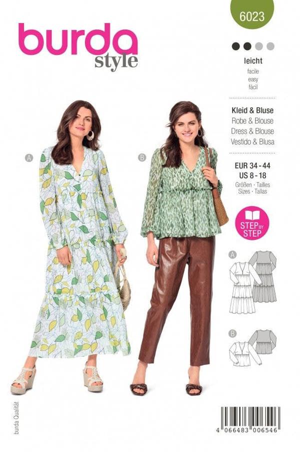 Burda Sewing Pattern 6023 Tops and Dresses For Women, 8 -18 (34 - 44) - Easy