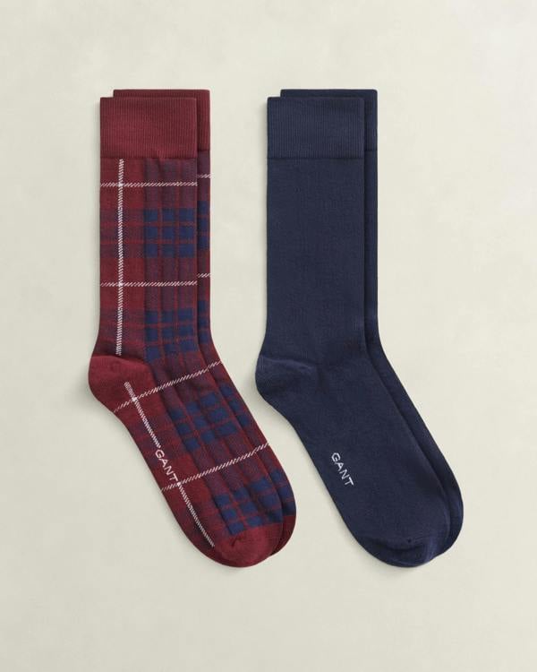 GANT Mens Tartan Socks 2 - Pack Gift Box - 676 Deep Grape Wine | CHO | Designer Mens Socks