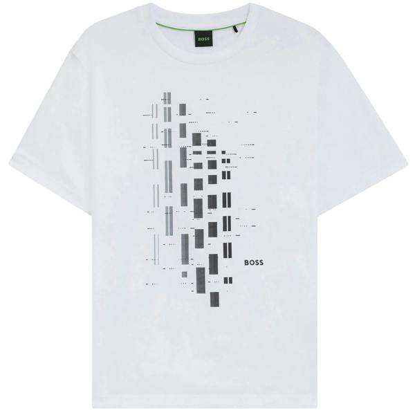 Boss Mens Geometric Stretch Regular T-Shirt - White - 