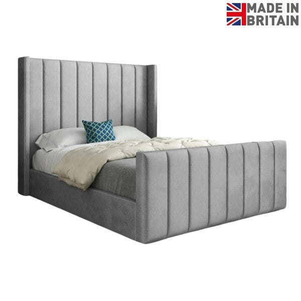 Casa Magna Romano Straight Winged Upholstered Soft Velvet Bed Frame - Grey