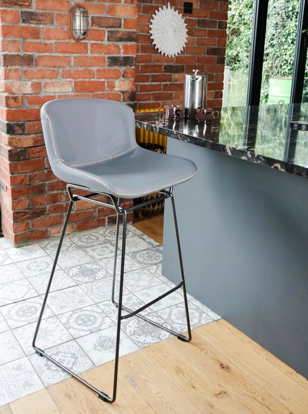 MMT Furniture Designs MMT Bar Stools Set of 2, Grey PU Leather, Sleigh Legs & Retro Style for Breakfast Bar