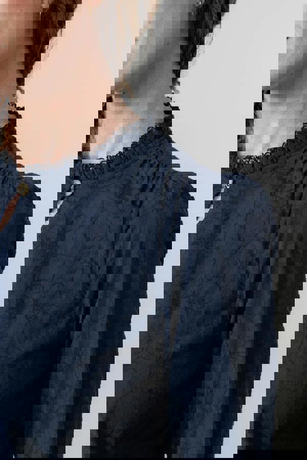 Lily & Me Emily Textured Jacquard Keyhole Blouse Navy