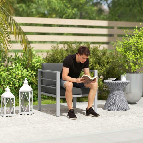 Wyld Haus Ketael Set of 2 Dark Grey Metal Outdoor Garden Chairs With Cushions