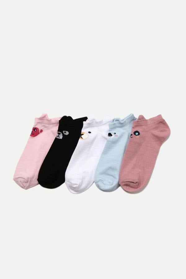 WOVCOR 5-Pack Cotton Printed Knit Ankle Socks