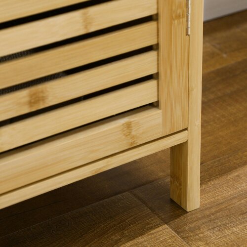 Wyld Haus Elfi Naba Wooden Natural Rustic Slatted 3 Door Shoe Cabinet With 8 Shelves