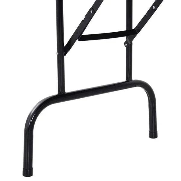 Black steel folding leg brace with curved base for a poker table