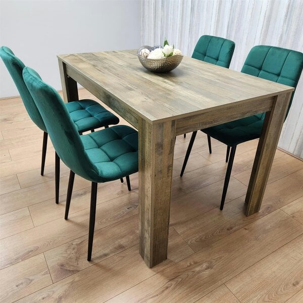 Kosy Koala Dining Set of 4 Dining Table and 4 Green Velvet Chairs Dining Room Furniture