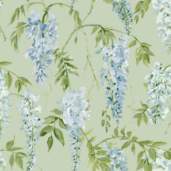 World Of Wallpaper Wisteria Wallpaper - Sage Green/Blue