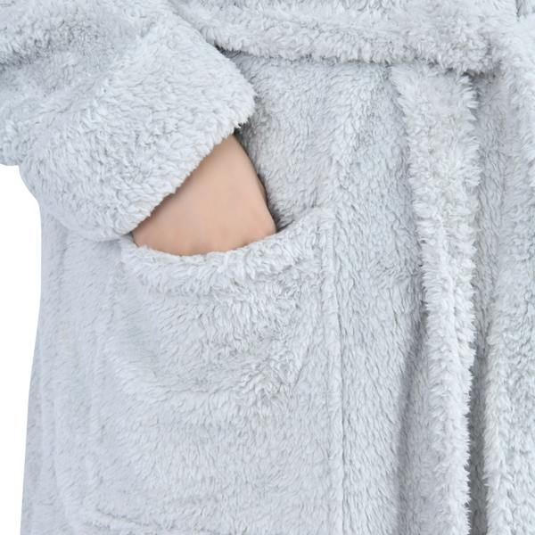 Smart Living Women's Faux Fur Fleece Hooded Bathrobe- Grey