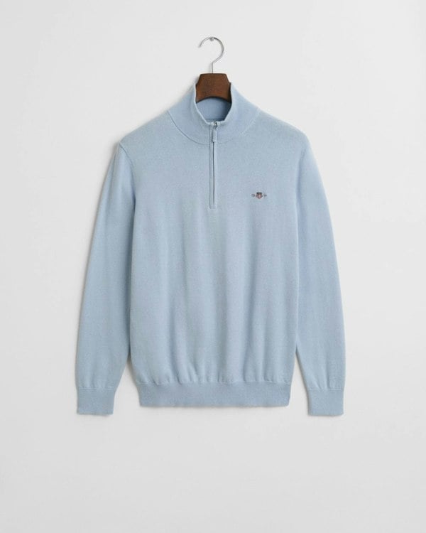GANT Mens Classic Cotton Half Zip Jumper - 457 Fresh Blue - CHO - Designer Mens Jumpers