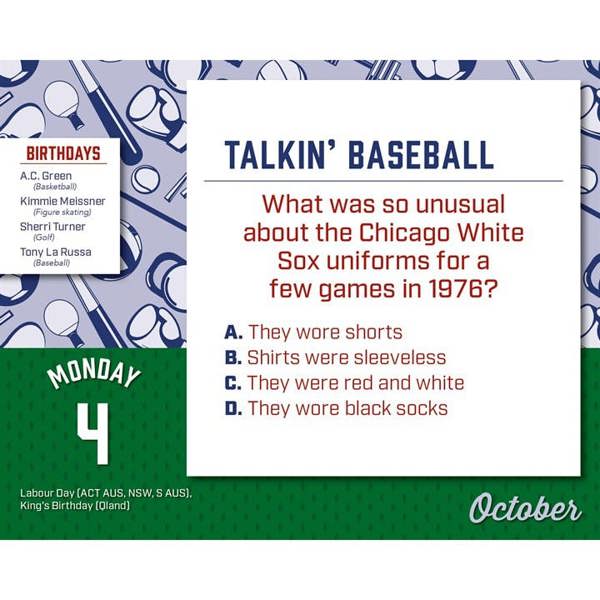 Daily Sports Trivia Desk Calendar 2027, Desk Calendars, Day To View, Sports, Gift