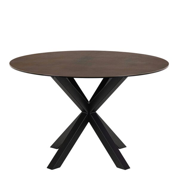 Wyld Haus Perth 119cm Rusty Brown Ceramic Round Dining Table Industrial Black Metal Legs