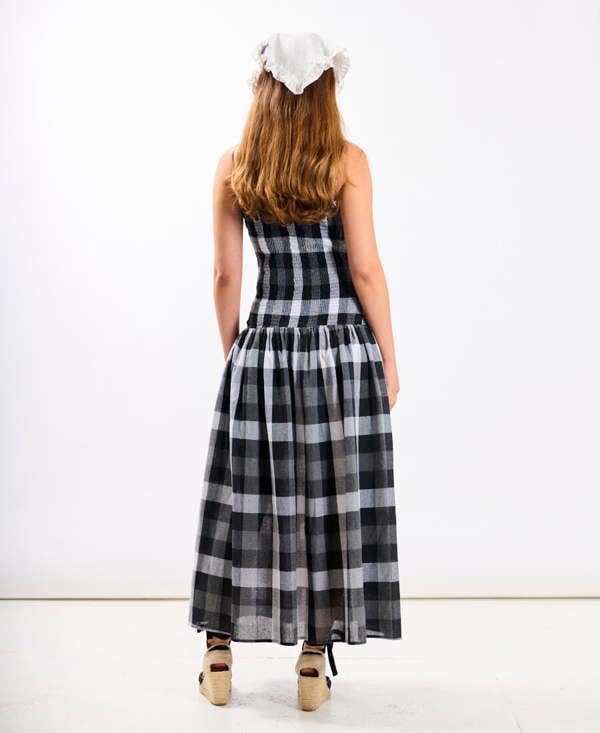 Black Check Bandeau Midi Dress