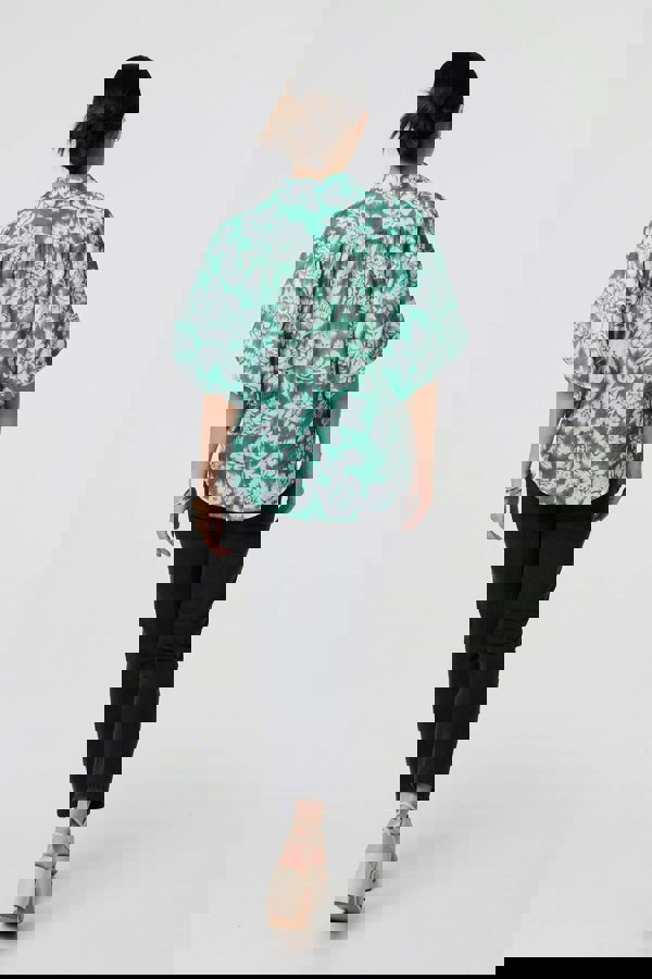 Green | Floral Print 1/2 Puff Sleeve Shirt
