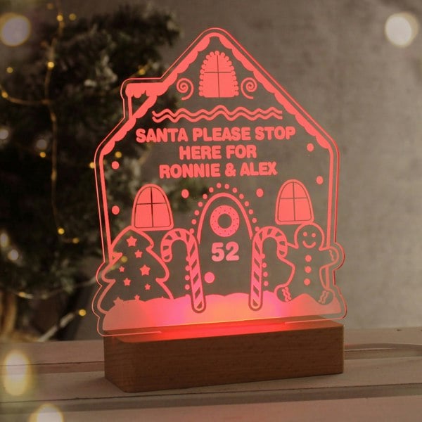 Personalised Memento Company Personalised Gingerbread House Christmas Wooden Based LED Light