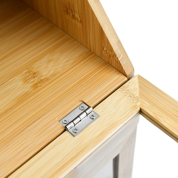 Large Bamboo 3 Compartment Bread Bin with Strong Sturdy Metal Hinge