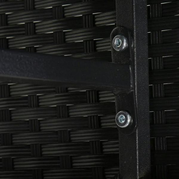 Black woven rattan frame joint with metal screws