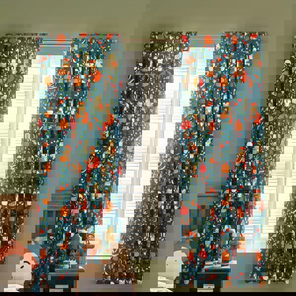 Catherine Lansfield Fox and Woodland Friends Fully Reversible Eyelet Curtains Green