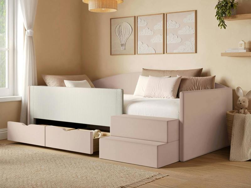 Flair Elisa Velvet Storage Low Sleeper Bed with Beige Cord