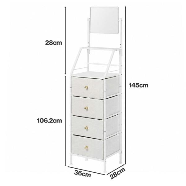 Levede Chest Of Drawers Mirror Dressing Table Vertical Storage Bedroom White