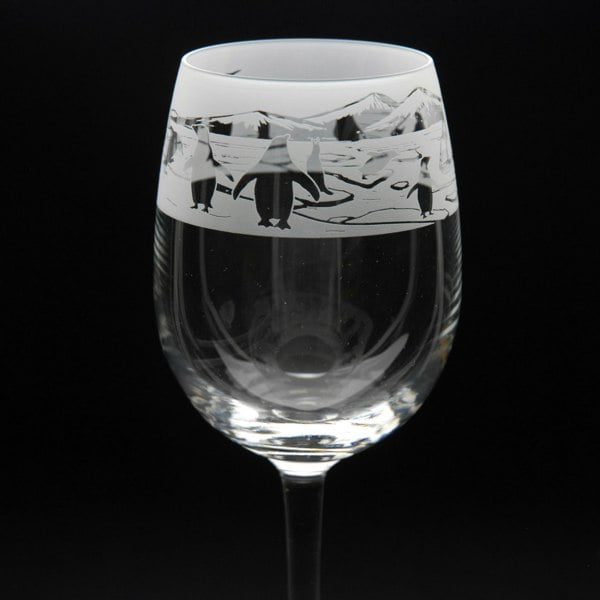 Glyptic Glass Art Penguin Crystal Wine Glass - Hand Etched/Engraved Gift