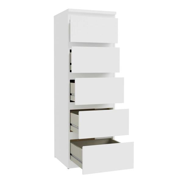 Edmore 5 Drawer Tall Narrow Chest in White